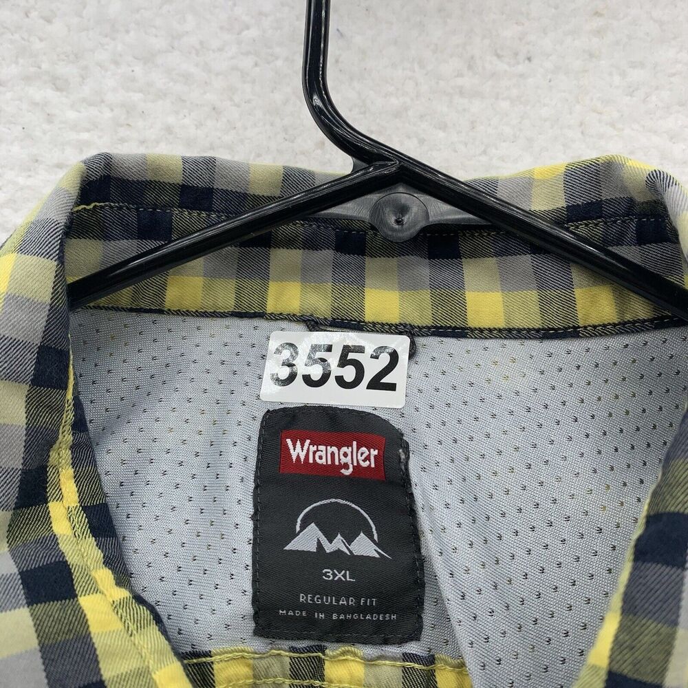 Wrangler Shirt Mens 3XL Regular Fit Metal Buttons Yellow Black‎ Gray Check Plaid - Picture 12 of 12